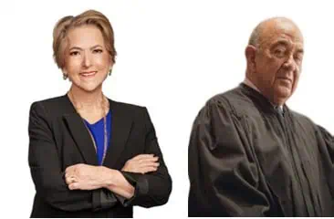 Portraits of an female lawyer and a judge.